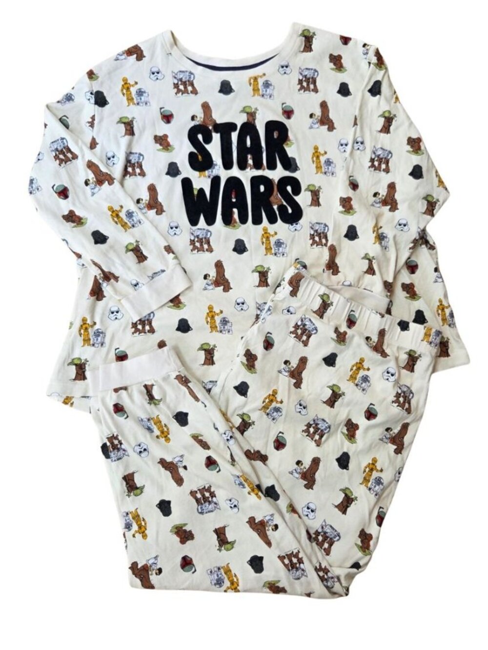 Disney Star Wars 2 Piece Pajama Set Cream Pants Shirt Women's 2X